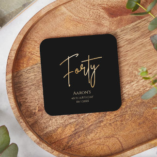 Elegant Black and Gold 40th Birthday Party Square Paper Coaster