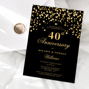 Elegant Black And Gold 40th Wedding Anniversary Invitation