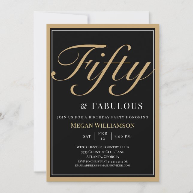 Elegant Black and Gold 50 and Fabulous Birthday Invitation (Front)