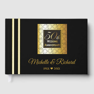 Elegant Black And Gold 50th Anniversary Photo Guest Book