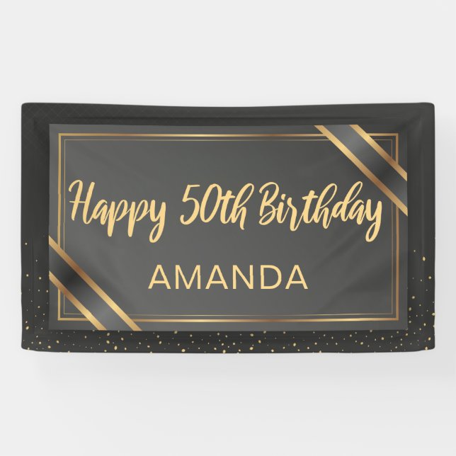 Elegant Black And Gold 50th Birthday Banner (Horizontal)