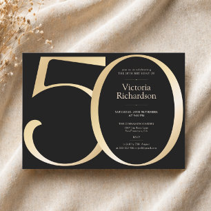 Elegant Black and Gold 50th Birthday Invitation