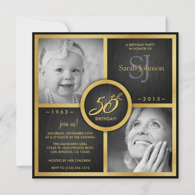 Elegant Black and Gold 50th Birthday Invitation (Front)