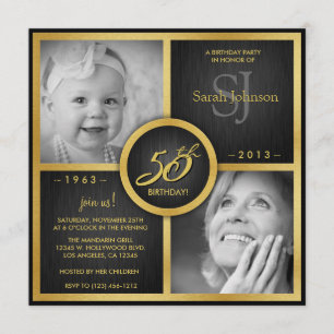 Elegant Black and Gold 50th Birthday Invitation