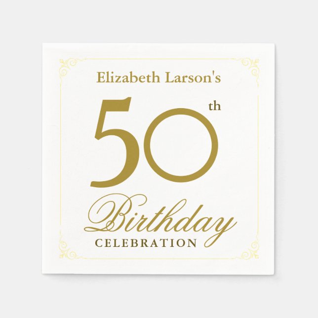 Elegant Black and Gold 50th Birthday Invitation Napkin (Front)