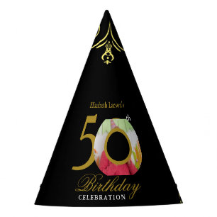 Elegant Black and Gold 50th Birthday Invitation Party Hat
