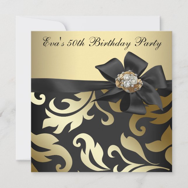 Elegant Black and Gold 50th Birthday Party Invitation (Front)