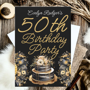 Elegant Black and Gold 50th Birthday Party Invitation