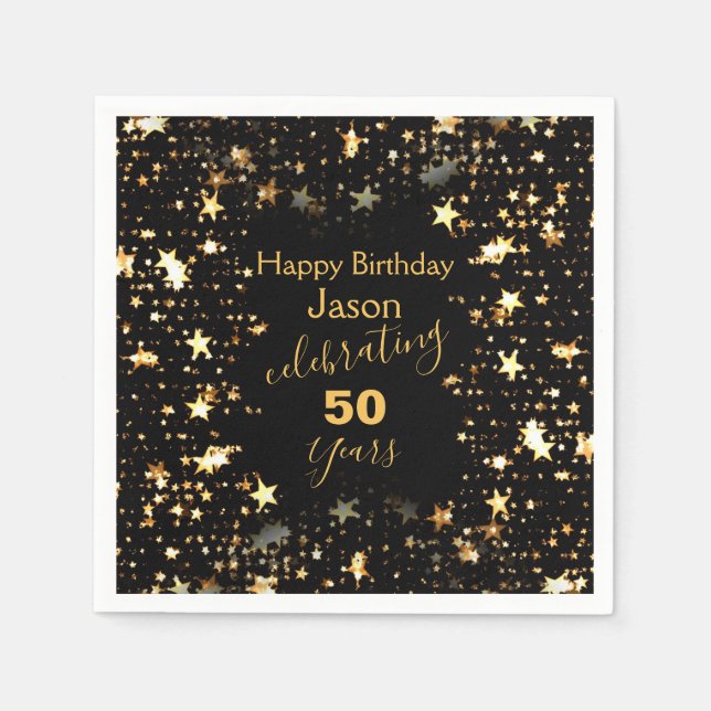 Elegant Black and Gold 50th Birthday Party Napkin (Front)