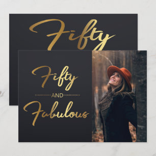 Elegant Black And Gold 50th Birthday Party Photo Invitation