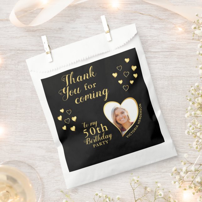 Elegant Black and Gold 50th Birthday Thank You Favour Bags (Clipped)