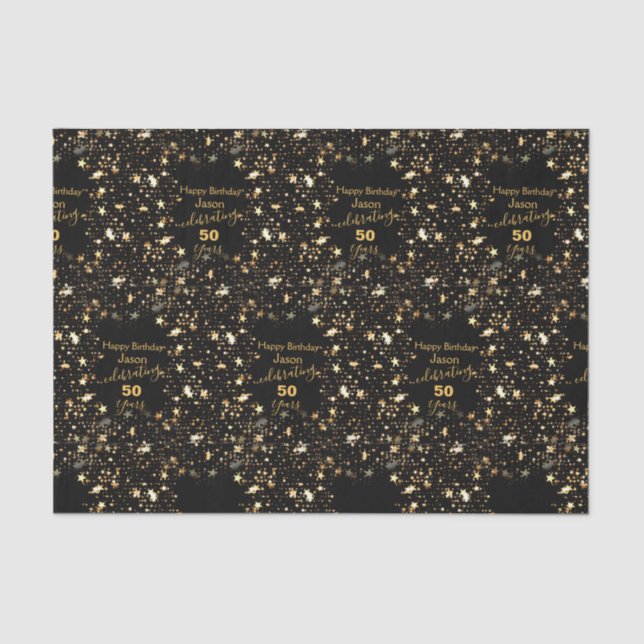 Elegant Black and Gold 50th Birthday Tissue Paper (Front)