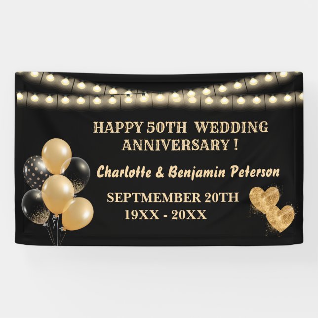 Elegant Black and Gold 50th Wedding Anniversary  Banner (Horizontal)