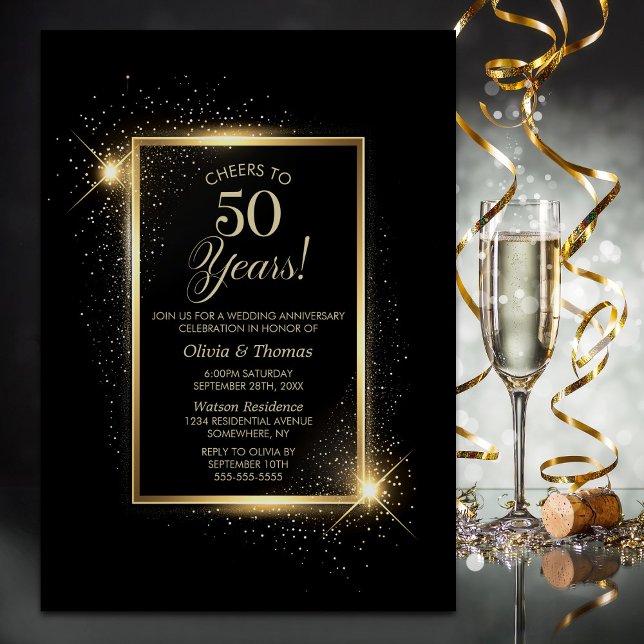 Elegant Black and Gold 50th Wedding Anniversary Invitation (Creator Uploaded)