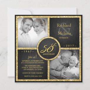 Elegant Black and Gold 50th Wedding Anniversary Invitation