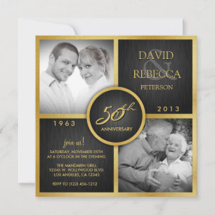 Elegant Black and Gold 50th Wedding Anniversary Invitation