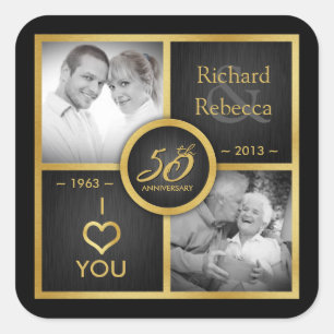 Elegant Black and Gold 50th Wedding Anniversary Square Sticker