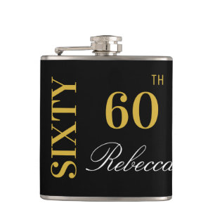 Elegant Black and Gold 60th Birthday Custom  Hip Flask