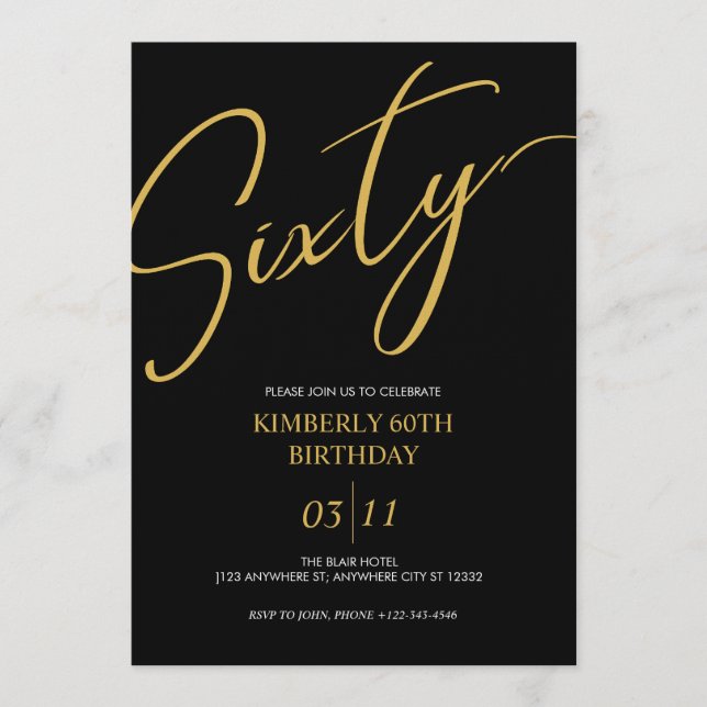 Elegant Black and Gold 60th Birthday Party Invitation (Front)