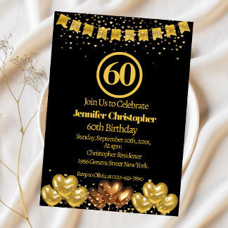 Elegant Black and gold 60th Birthday Party  Invitation