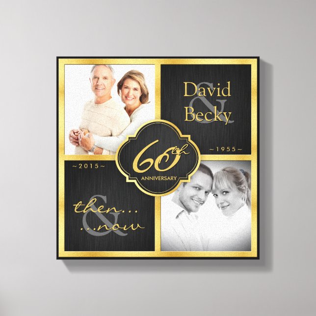 Elegant Black and Gold 60th wedding anniversary Canvas Print (Front)