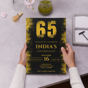 Elegant Black And Gold 65th Birthday Party Invitation