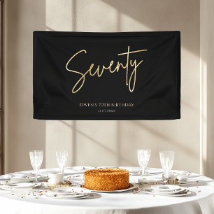 Elegant Black and Gold 70th Birthday Banner