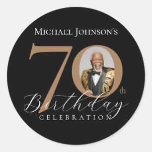 Elegant Black and Gold 70th Birthday Classic Round Sticker