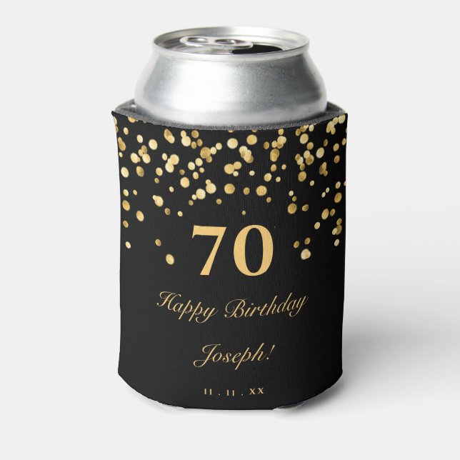 Elegant Black And Gold 70th Birthday Party  Can Cooler (Can Back)
