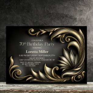 Elegant Black and Gold 70th Birthday Party Invitation
