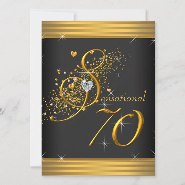 Elegant Black and Gold 70th Birthday Party Invitation (Front)