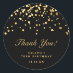 Elegant Black And Gold 70Th Birthday Thank You Classic Round Sticker<br><div class="desc">Chic Elegant Black And Gold 70Th Birthday Thank You Stickers</div>