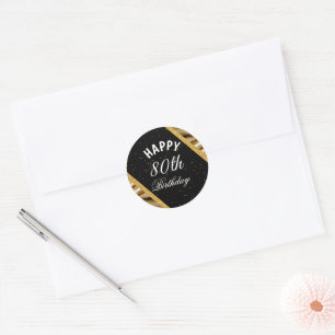 Elegant Black and Gold 80th Birthday Celebration Classic Round Sticker