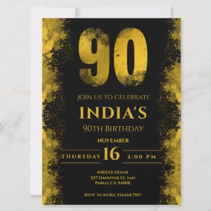 Elegant Black And Gold 90th Birthday Party Invitation