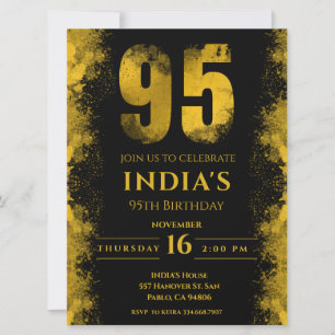 Elegant Black And Gold 95th Birthday Party Invitation
