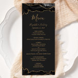 Elegant Black and Gold Agate Dark Wedding Menu<br><div class="desc">This elegant,  modern wedding menu features top and bottom borders of black watercolor agate trimmed with gold faux glitter. The text appears in elegant gold-coloured handwriting,  italic and copperplate fonts on a slate black background. The agate design is repeated on the reverse.</div>