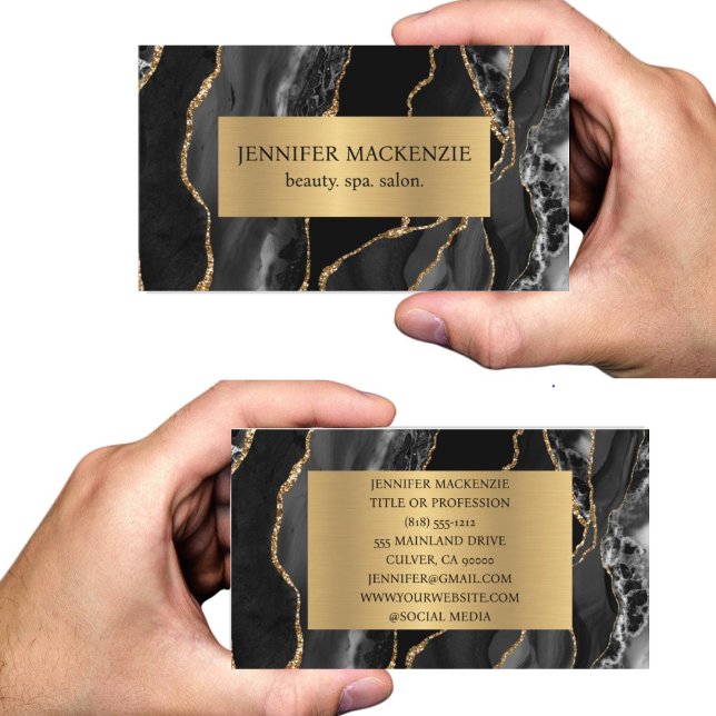Elegant Black and Gold Agate Luxury Business Card (Creator Uploaded)