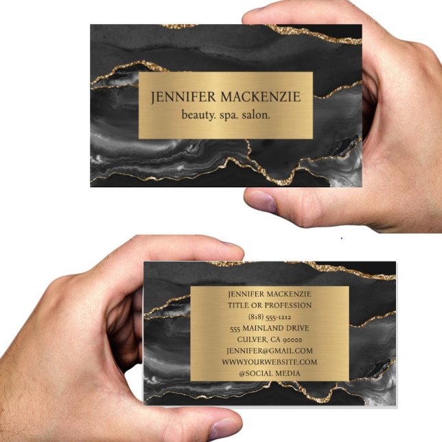 Elegant Black and Gold Agate Luxury Business Card (Creator Uploaded)
