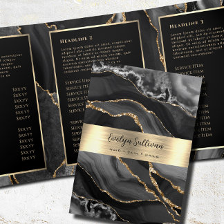 Elegant Black and Gold Agate Trifold Brochure