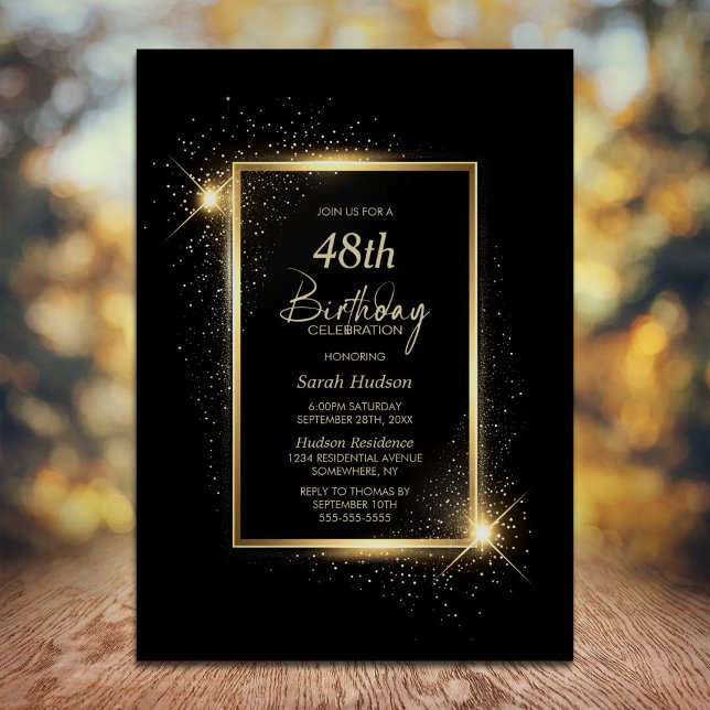 Elegant Black and Gold Any Age Birthday Party Invitation (Creator Uploaded)