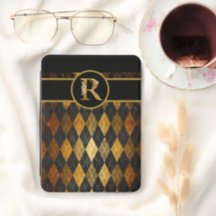 Elegant Black and Gold Argyle Design with Monogram