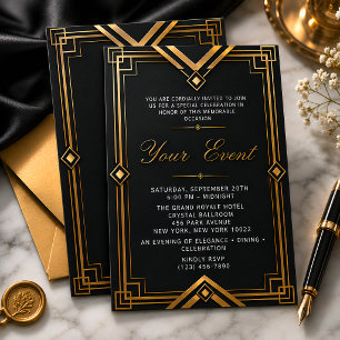 Elegant Black and Gold Art Deco Any Occasion Invitation