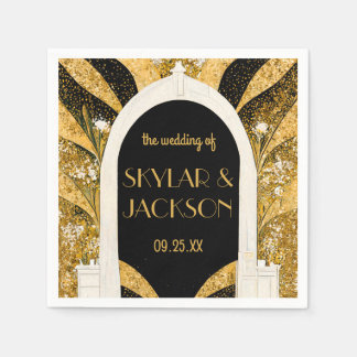 Elegant Black and Gold Art Deco Archway Wedding Napkin