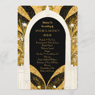 Elegant Black and Gold Art Deco Archway Wedding Programme