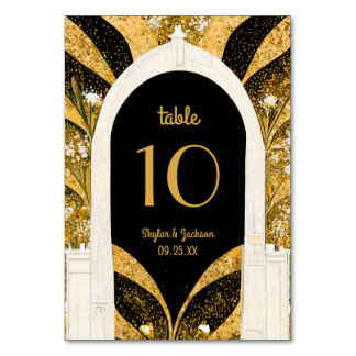 Elegant Black and Gold Art Deco Archway Wedding Table Number