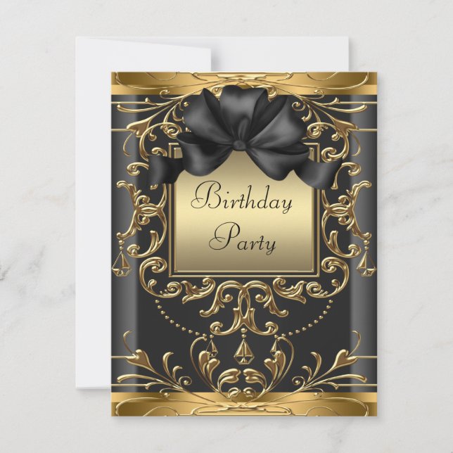 Elegant Black and Gold Art Deco Birthday Party Invitation (Front)