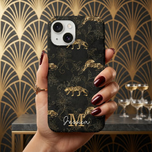 Elegant Black and Gold Art Deco Leopard  iPhone 16 Case
