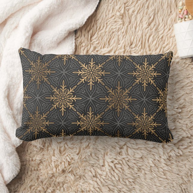 Elegant black and gold art deco pattern  lumbar pi lumbar cushion (Blanket)