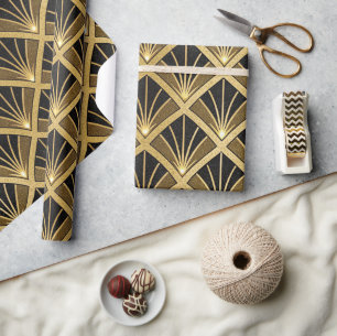 Elegant Black and Gold Art Deco Pattern Wrapping Paper