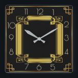 Elegant black and gold art deco square wall clock<br><div class="desc">Great clock design. You will love it like others. Be free to use this design for other product you like ot to customise and add your text. Follow me for more. Thank you. Have a nice day.</div>
